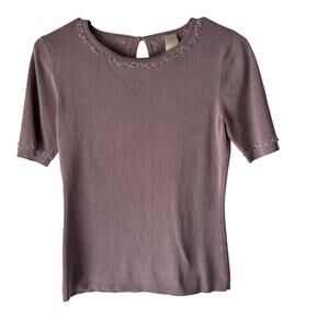 Sweater Vintage 90s Small‎ Purple Silk Floral Embroidered Beaded Knit Top Fairy